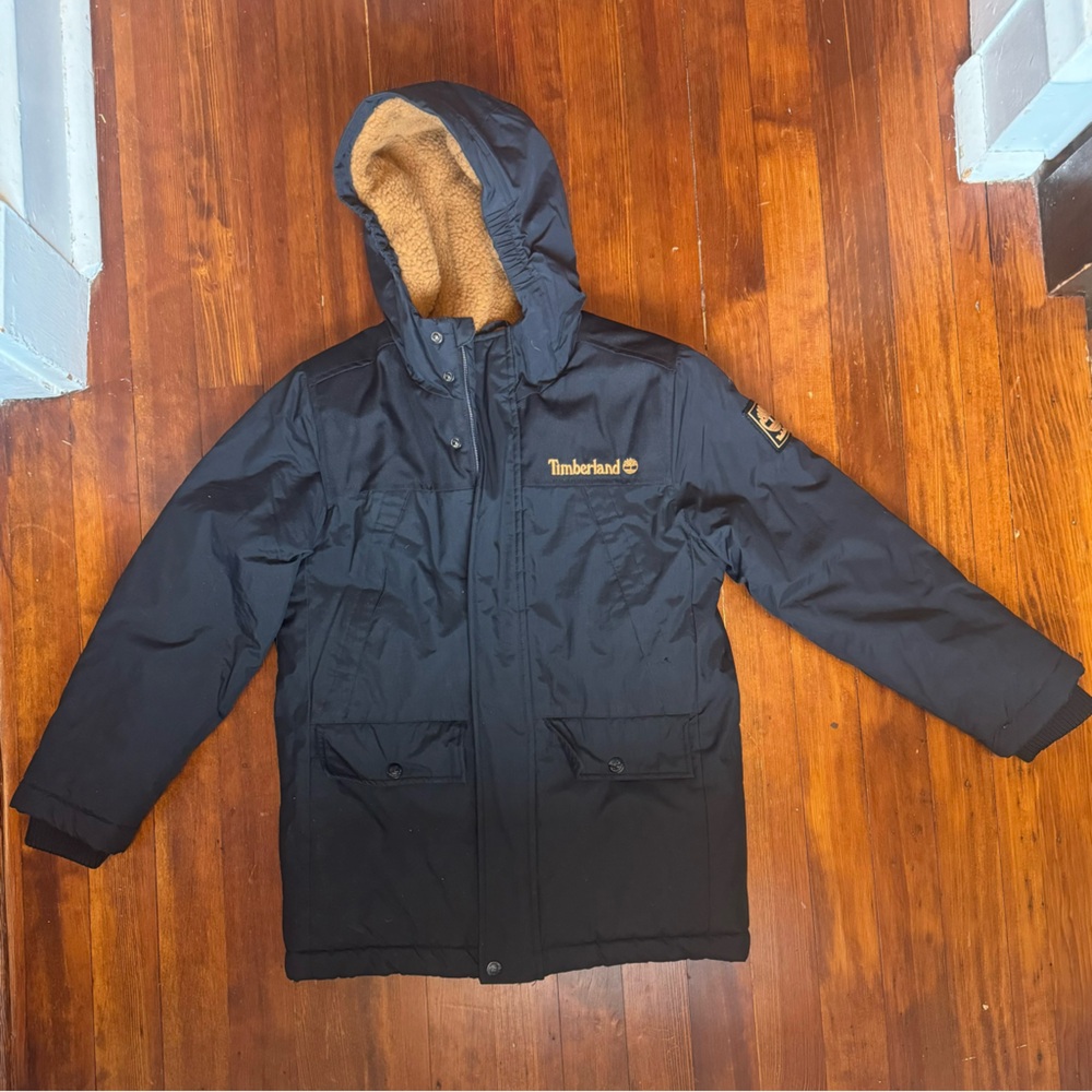 Kids boys black Timberland Parka NEVER WORN! Perfect shape.